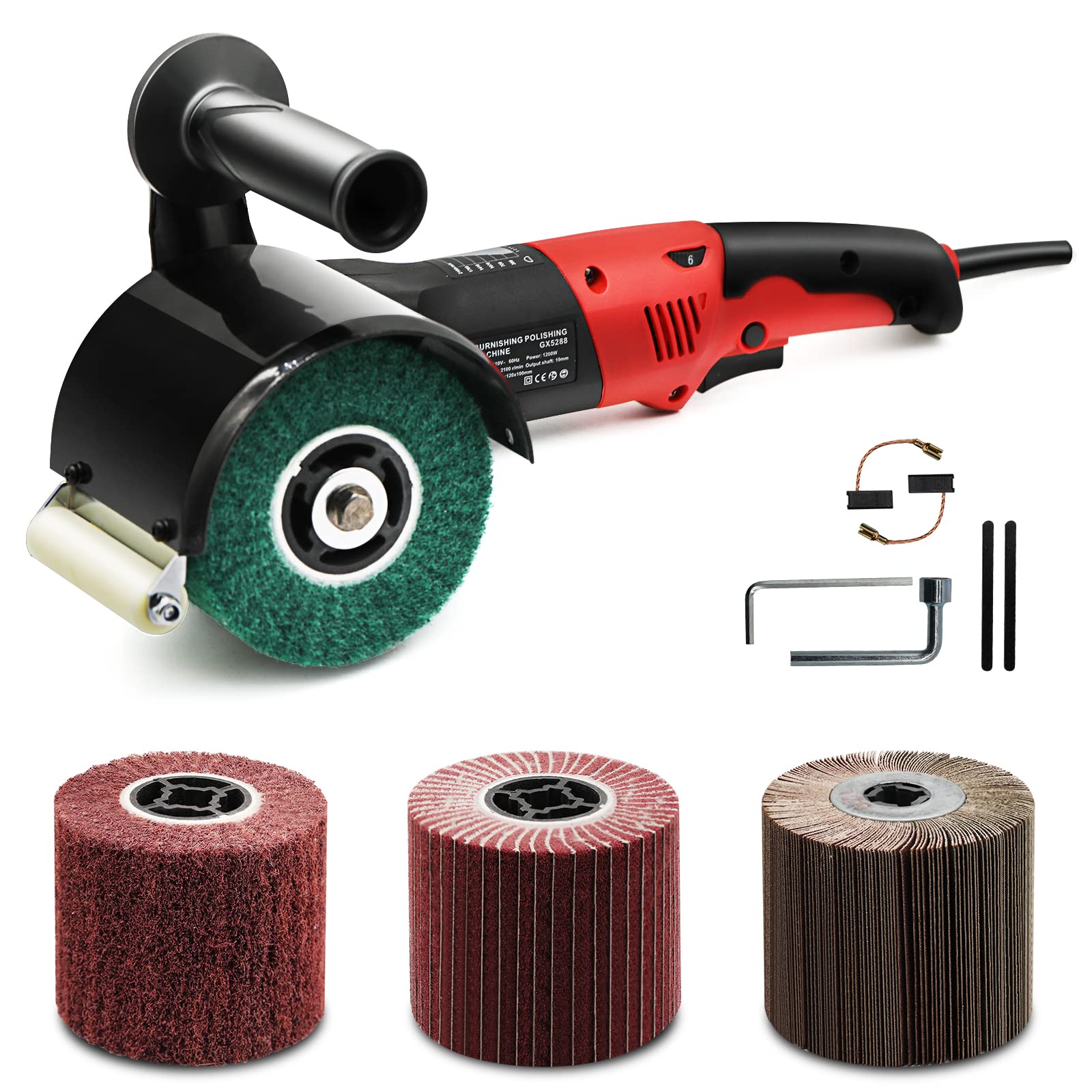 Burnishing Polishing Machine, 1200W 110V Polisher Sander Burnishing Polishing Tools Set with 4PCS Non-woven Burnishing Wheels (80# 120# 240# 320#) for Polishing Metal Stripping Paint and Sanding Wood