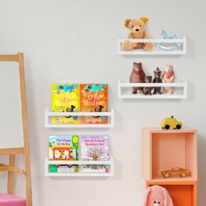 NANANARDOSO Nursery Room Shelves Wall Mounted, Set of 4 Natural Wood Floating Book Shelves for Kids Bedroom, Baby Nursery Décor, Kid Bookshelf Organizer for Bathroom Decor, Floating Bookshelf, White