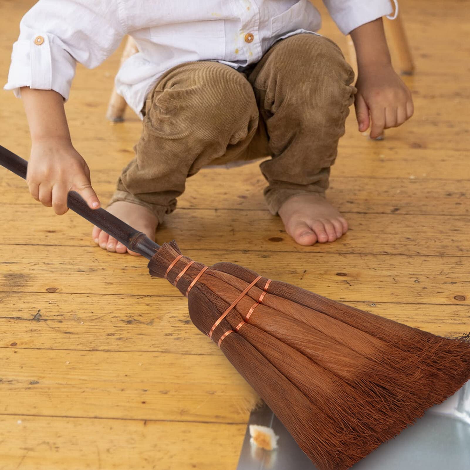 Cabilock Brooms Asian Straw Broom Thai Small Natural Whisk Broom Flower Grass Broom Kid Sweeping Cleaning Broom for Kitchen Office Garage Lobby Sweeper Kids Play Outdoor Broom