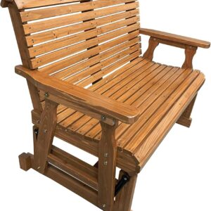 Fortune Candy Wooden Patio Glider with High Roll Back and Deep Contoured Seat, Solid Fir Wood, 2-Seater, Heavy Duty 800 LBS, 4 Feet, Brown