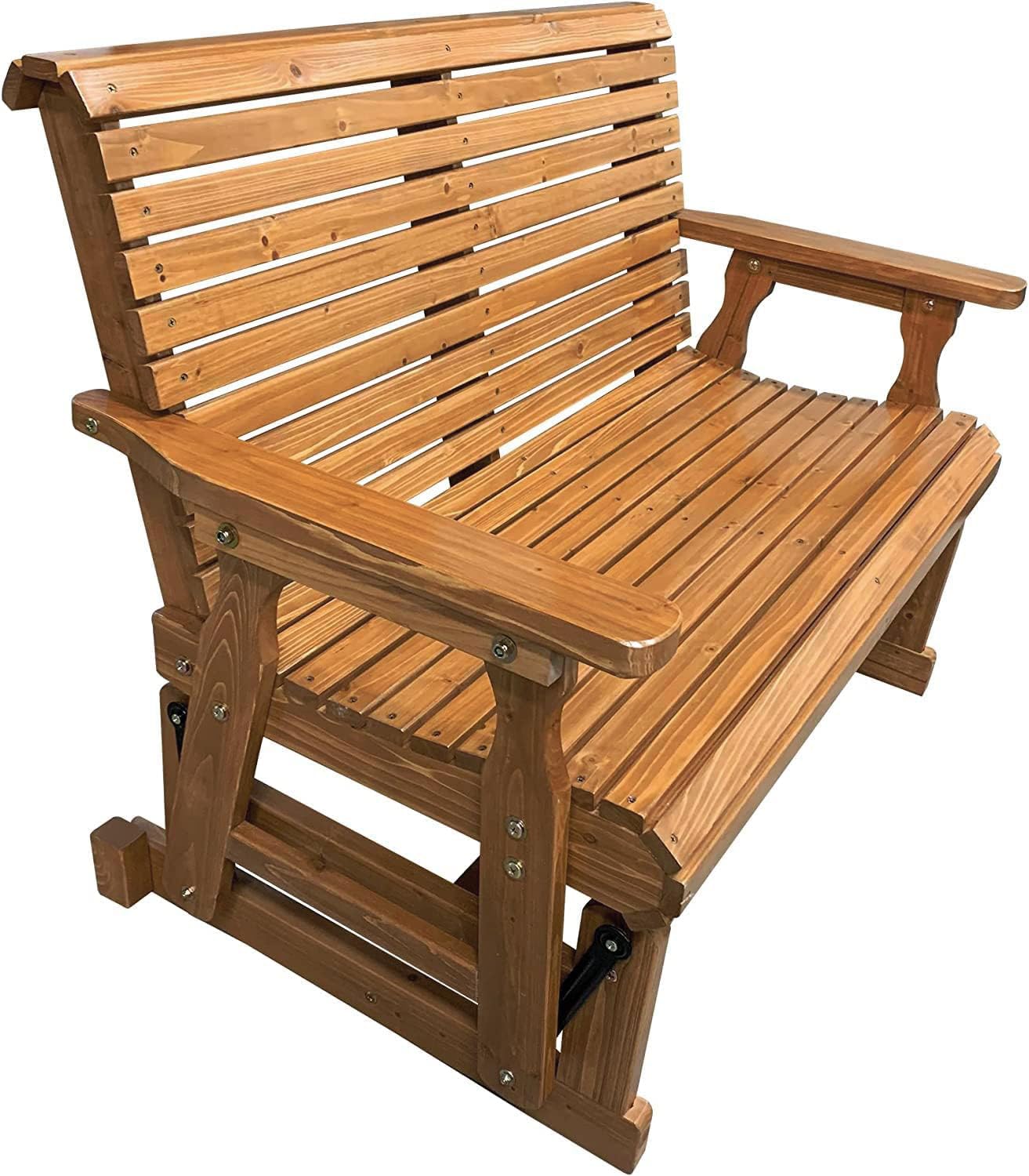 Fortune Candy Wooden Patio Glider with High Roll Back and Deep Contoured Seat, Solid Fir Wood, 2-Seater, Heavy Duty 800 LBS, 4 Feet, Brown