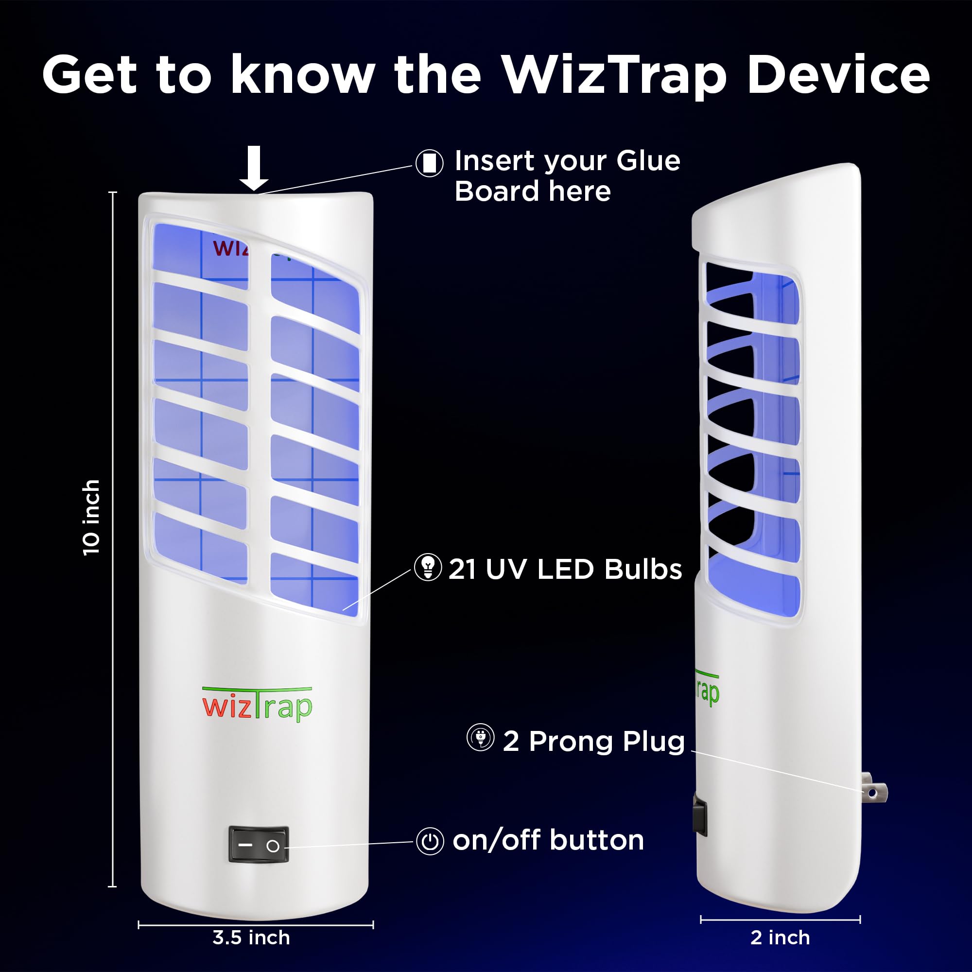 WizTrap™ 2-Pack Large Indoor Plug in Fly Trap, 21 UV LED Bulbs, 10 Sticky Glue Board Refills, A Home Gnat Trap, Moth Trap, Flies, Bug Trap, Mosquito Trap! (2 Devices 10 Glue Boards)