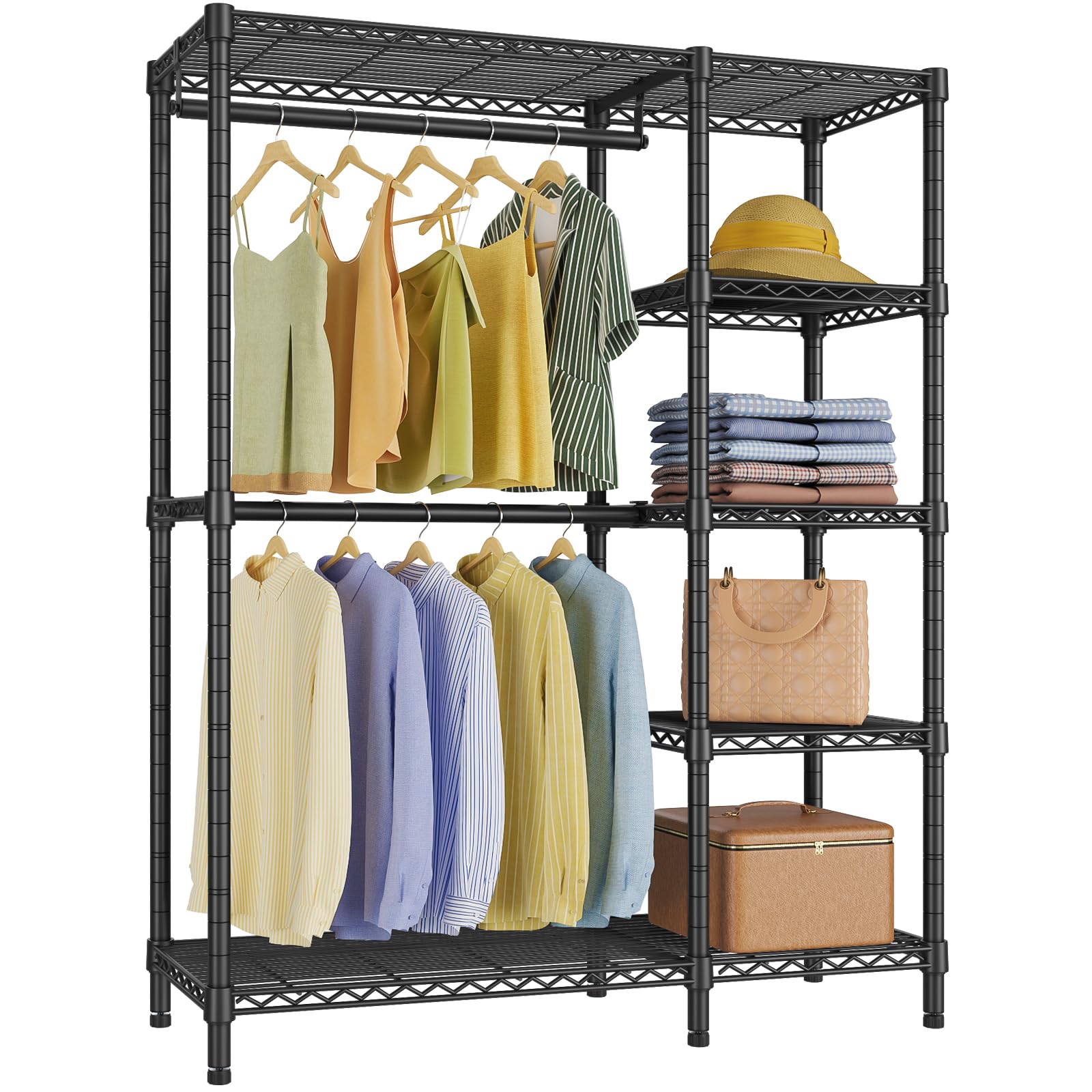 VIPEK V7 Basic Garment Rack for Hanging Clothes Heavy Duty Clothes Rack with Shelves, Portable Closet Rack Metal Clothing Rack 5 Tiers Freestanding Closet Wardrobe System, Max Load 670lbs, Black