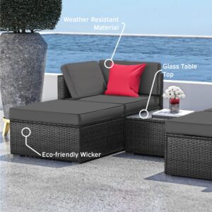 Nestl Outdoor Patio Furniture Set – Outdoor Furniture Patio Set, 5 Piece Patio Furniture Sets with Outdoor Couch, Outdoor Sectional Patio Seating with Gray Cushions, Black Wicker Patio Furniture Sets