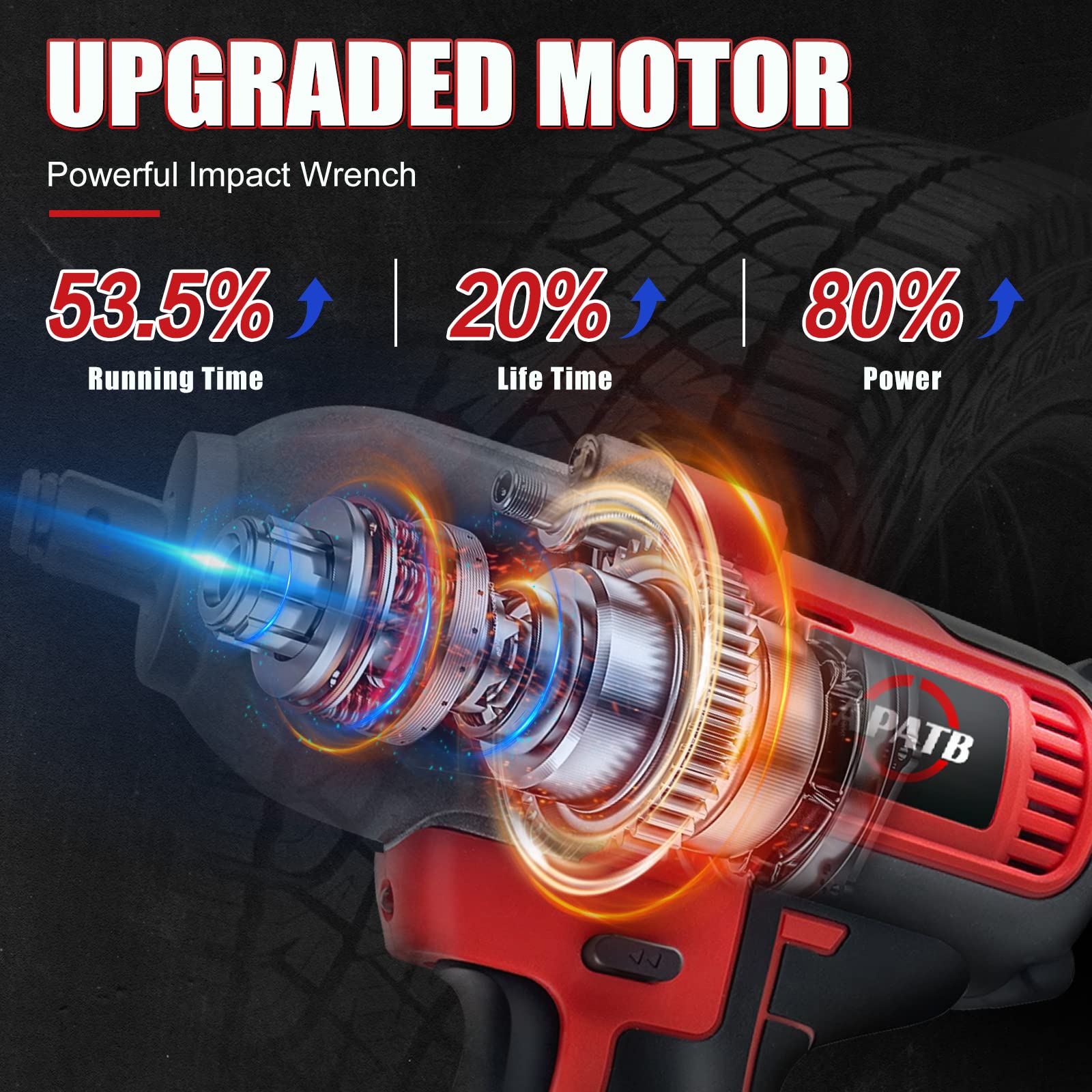 APATB 1/2 inch Impact Wrench, Max Torque 950N.m(700Ft-lbs) Cordless Brushless Impact Wrench, 3300RPM High Torque Electric Impact Gun with 2x 4.0Ah Li-ion Battery, Charger, 3 Extension Bars, 6 Sockets