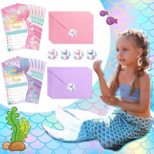 PerKoop Mermaid Themed Birthday Party Invitations - Set of 24 Cards, Envelopes and Stickers