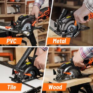 DOVAMAN Circular Saw, 5.8A 4-1/2" Circular Saw w/Laser, Metal Auxiliary Handle, 6 Saw Blades (4½", 4¾"), Cutting Depth 1-11/16" (90°), 1-3/8" (45°), Ideal for Wood, Soft Metal, Plastic, Tile - MCS01A