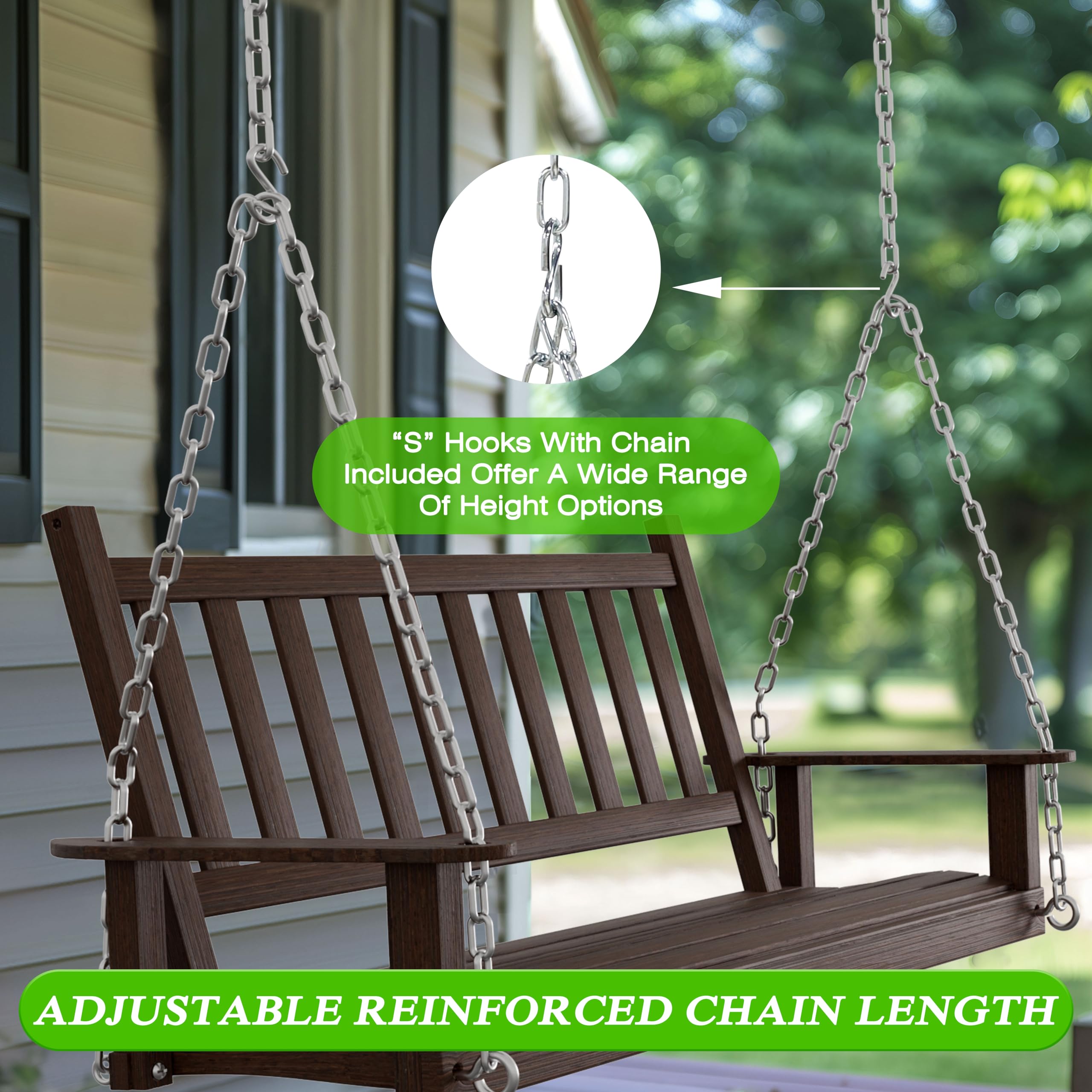 VEIKOU Wooden Porch Swing, 4FT Patio Swing with Hanging Chains, Armrest, Heavy Duty 550lbs, Outdoor Swing for Patio Garden Yard, Rustic