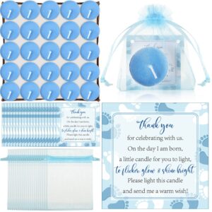 50 sets baby shower party favors including 50 pcs unscented tealight baby shower candles 50 pcs gift bags 50 pcs baby shower cards for baby shower gender reveal party supplies (blue)