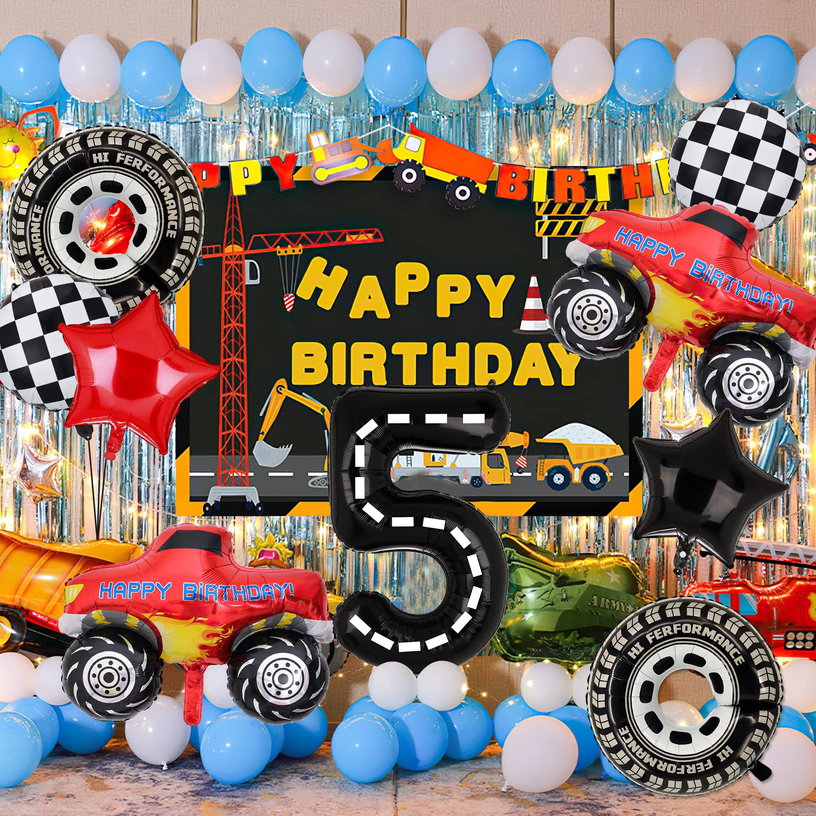 Truck Party Decorations, 9pcs Truck Birthday Number Foil Balloon for Truck 4th Birthday Race Car Theme Party Supplies (4th)