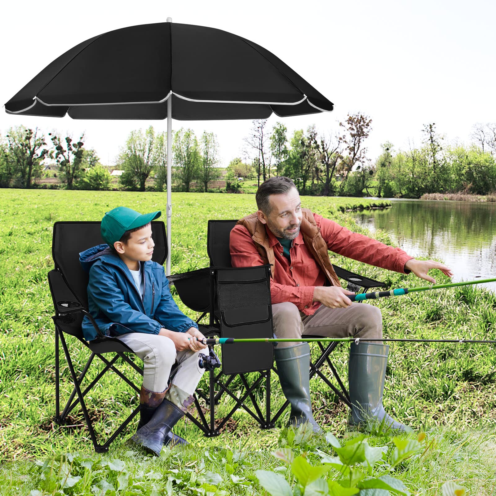 Double Portable Picnic Chairs, Black