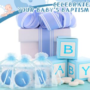 50 Sets Baby Shower Party Favors Including 50 Pcs Unscented Tealight Baby Shower Candles 50 Pcs Gift Bags 50 Pcs Baby Shower Cards for Baby Shower Gender Reveal Party Supplies (Blue)