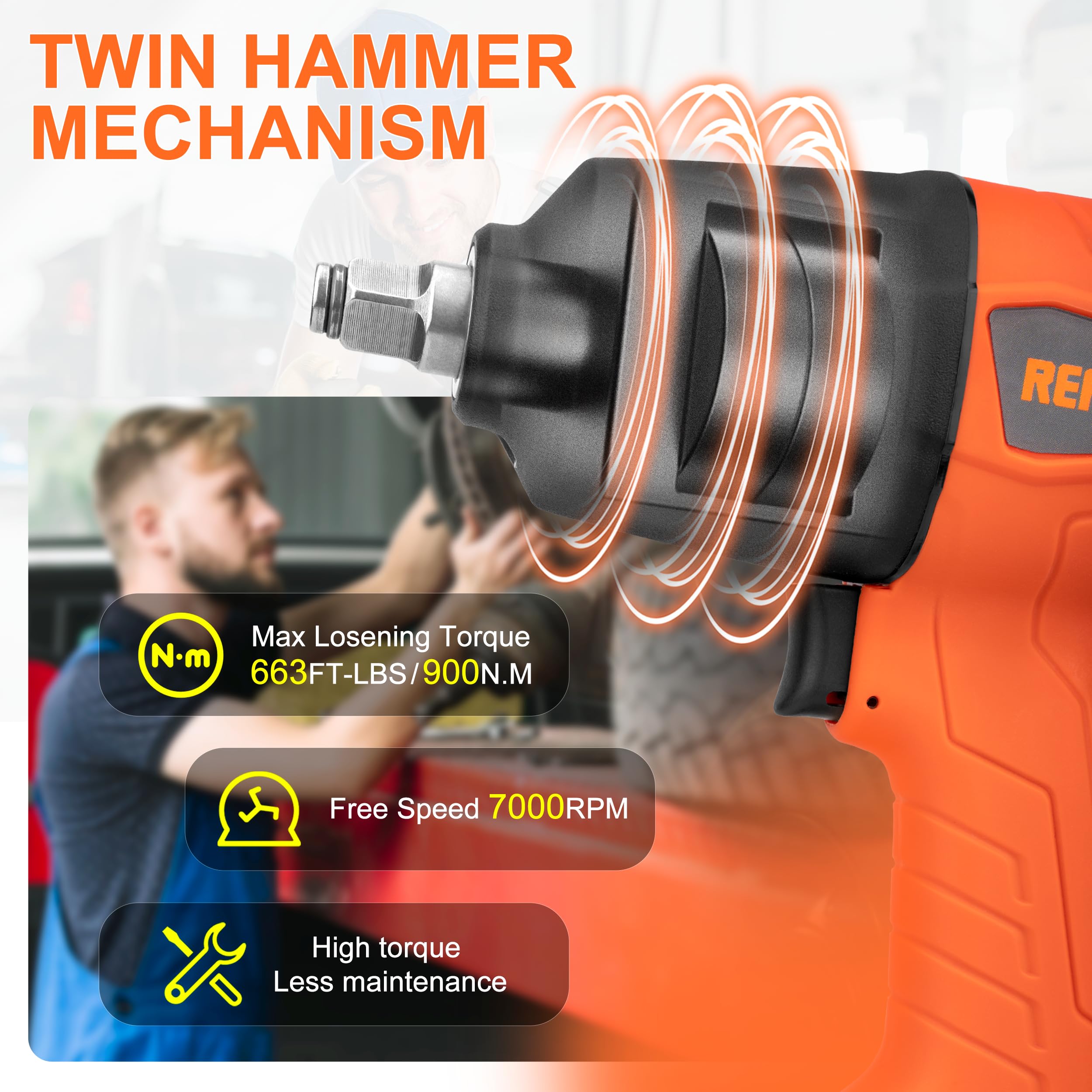 REFINE 1/2 Inch Air Impact Wrench, Air Impact Gun with Max Torque 663 ft-lbs,Reversible,Twin Hammer,Pneumatic Impact Gun for Automobile Industry,Changing Tires