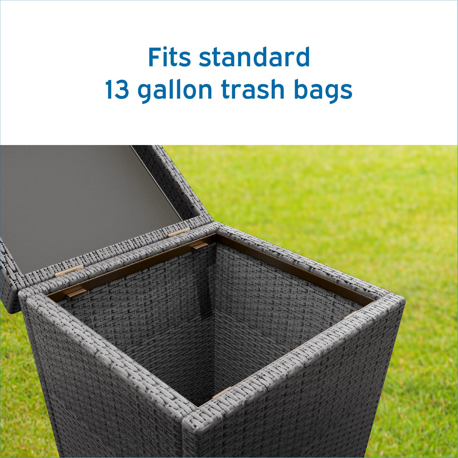 Nestl Outdoor 30 Gallon Grey Trash Can with Lid, Wicker Garbage Can for Patio