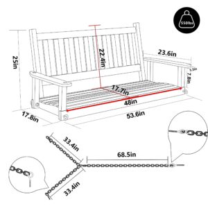 VEIKOU Wooden Porch Swing, 4FT Patio Swing with Hanging Chains, Armrest, Heavy Duty 550lbs, Outdoor Swing for Patio Garden Yard, Rustic