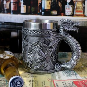 alikiki Medieval GOT Dragon Mug - Dragons Coffee Mug Gifts for Men - 14OZ Stainless Drinking Cup Beer Steins Dragon Themed Party Decoration