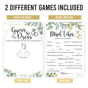 Hadley Designs 20 Greenery Bridal Shower Games For Guests - Hilarious Bridal Shower Games 20 Guests, Couples Wedding Shower Games, Guess The Dress Set, Advice Cards For Bridal Shower Mad Libs