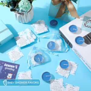 50 Sets Baby Shower Party Favors Including 50 Pcs Unscented Tealight Baby Shower Candles 50 Pcs Gift Bags 50 Pcs Baby Shower Cards for Baby Shower Gender Reveal Party Supplies (Blue)