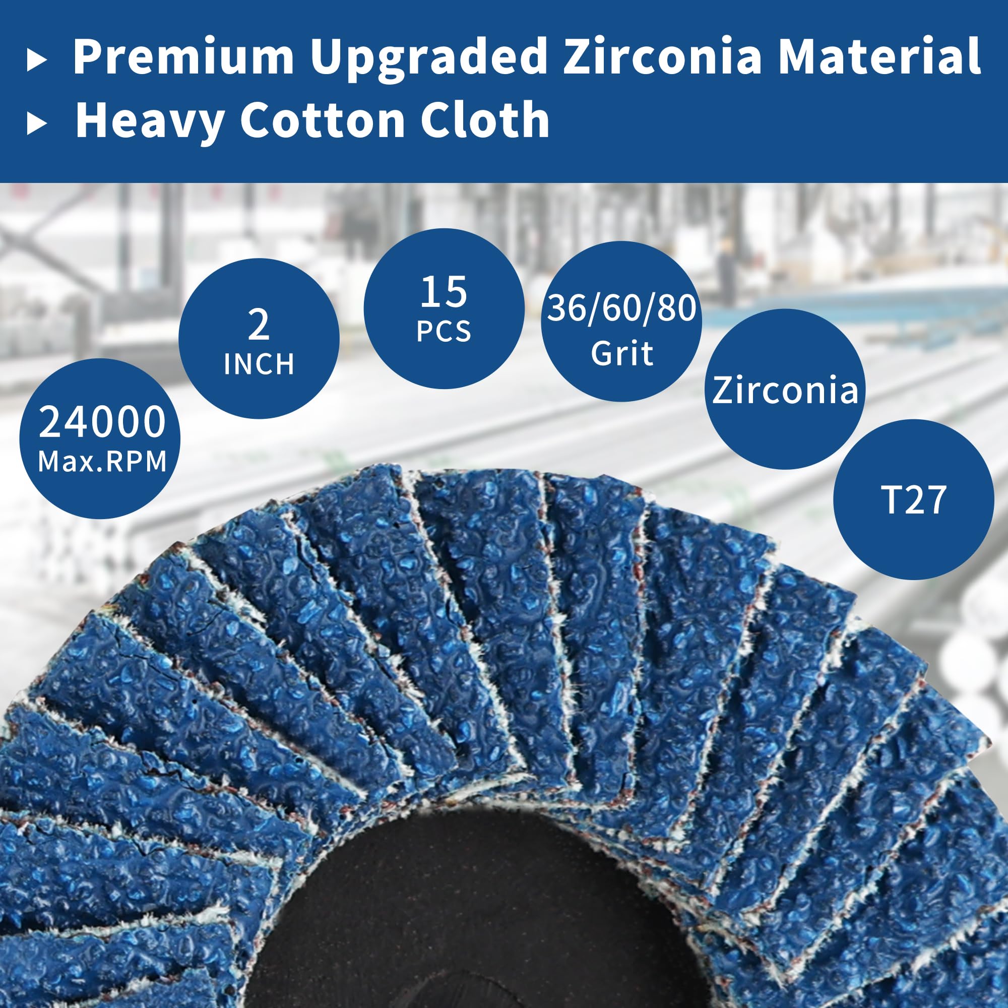 TSOAPX 15 PCS Flap Disc Set, 2" Zirconia Blue Flat Flap Discs Roll Lock Grinding Sanding Sandpaper Wheels Grit 36/60/80, Surface Prep Discs for Angle Grinder Strip Rust Paint Removal