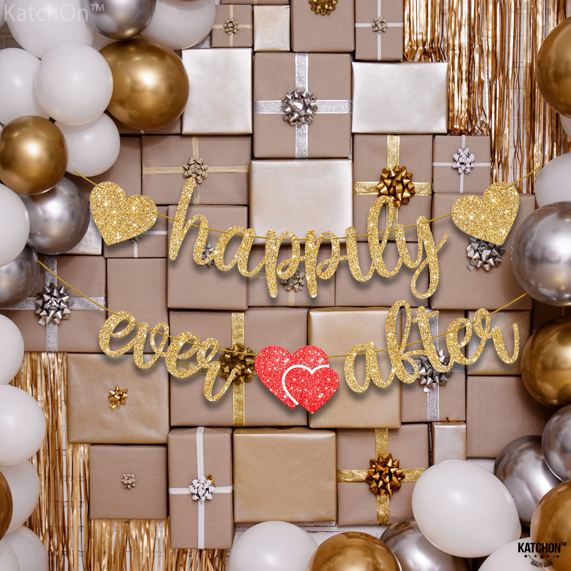 KatchOn, Gold Happily Ever After Banner - 10 Feet | Glitter Happily Ever After Sign for Bridal Shower Decorations | Wedding Shower Decorations | Wedding Decorations for Home Party, Engagement Party