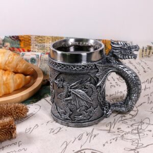 alikiki Medieval GOT Dragon Mug - Dragons Coffee Mug Gifts for Men - 14OZ Stainless Drinking Cup Beer Steins Dragon Themed Party Decoration