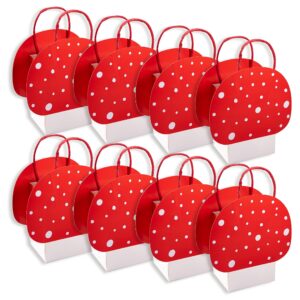 Cheerland Red Mushroom Party Favor Bags Woodland Party Enchanted Forest Theme Party Supplies Fairy First Birthday Goodie Bags for Kids Birthday Party Supplies Baby Shower Garden Treat Bag - Pack of 8