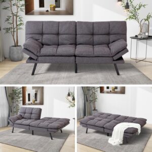 maxspeed futon sofa bed, modern convertible sleeper sofa bed with adjustable armrests for studio, apartment, office, compact living, grey