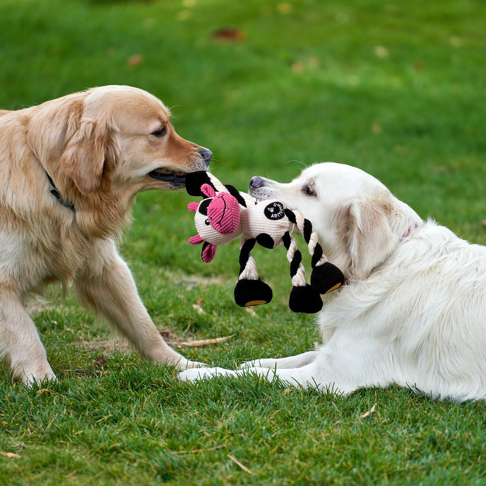 ARITHBIRD Squeaky Dog Toys - Cute Cow Shape Stuffed Plush Toy for Small, Middle, and Large Breed Dogs - Durable Dog Chew and Teething Toys -Tough Plush Toys for Cats