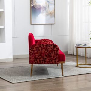 HomJoones 55.12" Accent Sofa, Velvet Sofa, Mid Century Modern Velvet Fabric Couch, Recliner Couch Accent Sofa Loveseat Sofa with Gold Metal Feet (Red)