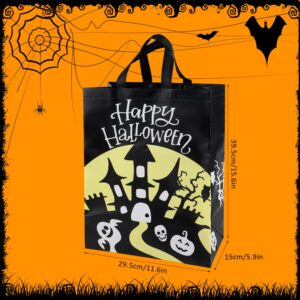 DERAYEE 6 Pcs Halloween Trick or Treat Bags, Large Non-Woven Halloween Tote Bags with Handles, Reusable Goodie Gift Bags Multipurpose Bags for Halloween Party Favors Supplies (15.6" x 11.6" x 5.9")