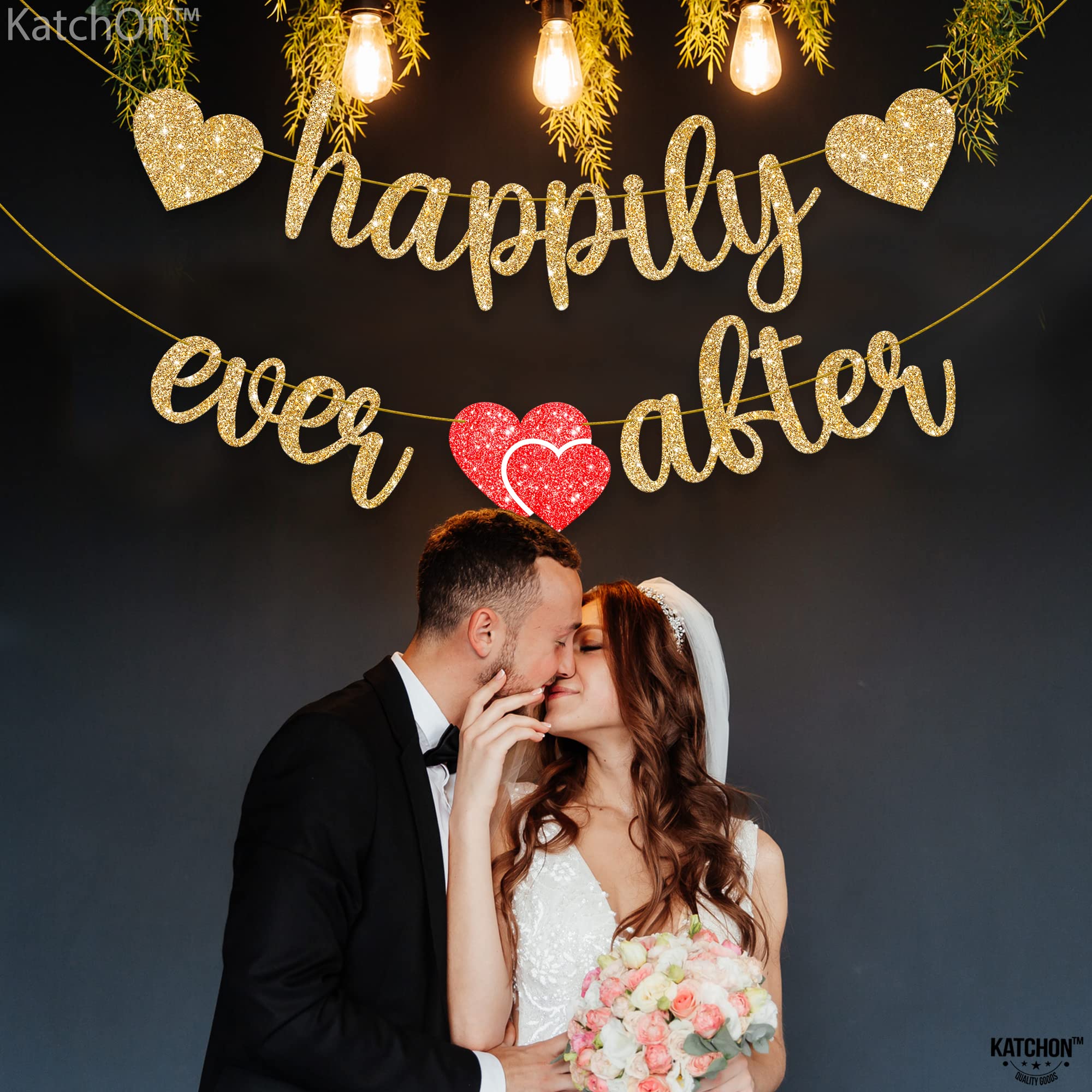 KatchOn, Gold Happily Ever After Banner - 10 Feet | Glitter Happily Ever After Sign for Bridal Shower Decorations | Wedding Shower Decorations | Wedding Decorations for Home Party, Engagement Party