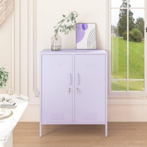 Aiasuit 2 Doors Lockable Metal Storage Cabinet 3 Tiers Shelf Multifunctional Storage Organizer Detachable Shelves Easy to Assemble Purple Size: 39.37”H x 31.5”W x 14.96”D