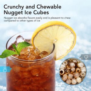 Adoolla Nugget Ice Maker, Ice-Making of 44lbs/24h, Crushed Ice Maker Machine with Self-Cleaning, Low Noise Countertop Ice Maker, Stainless Steel, Portable Ice Maker for Bar/Home/Office