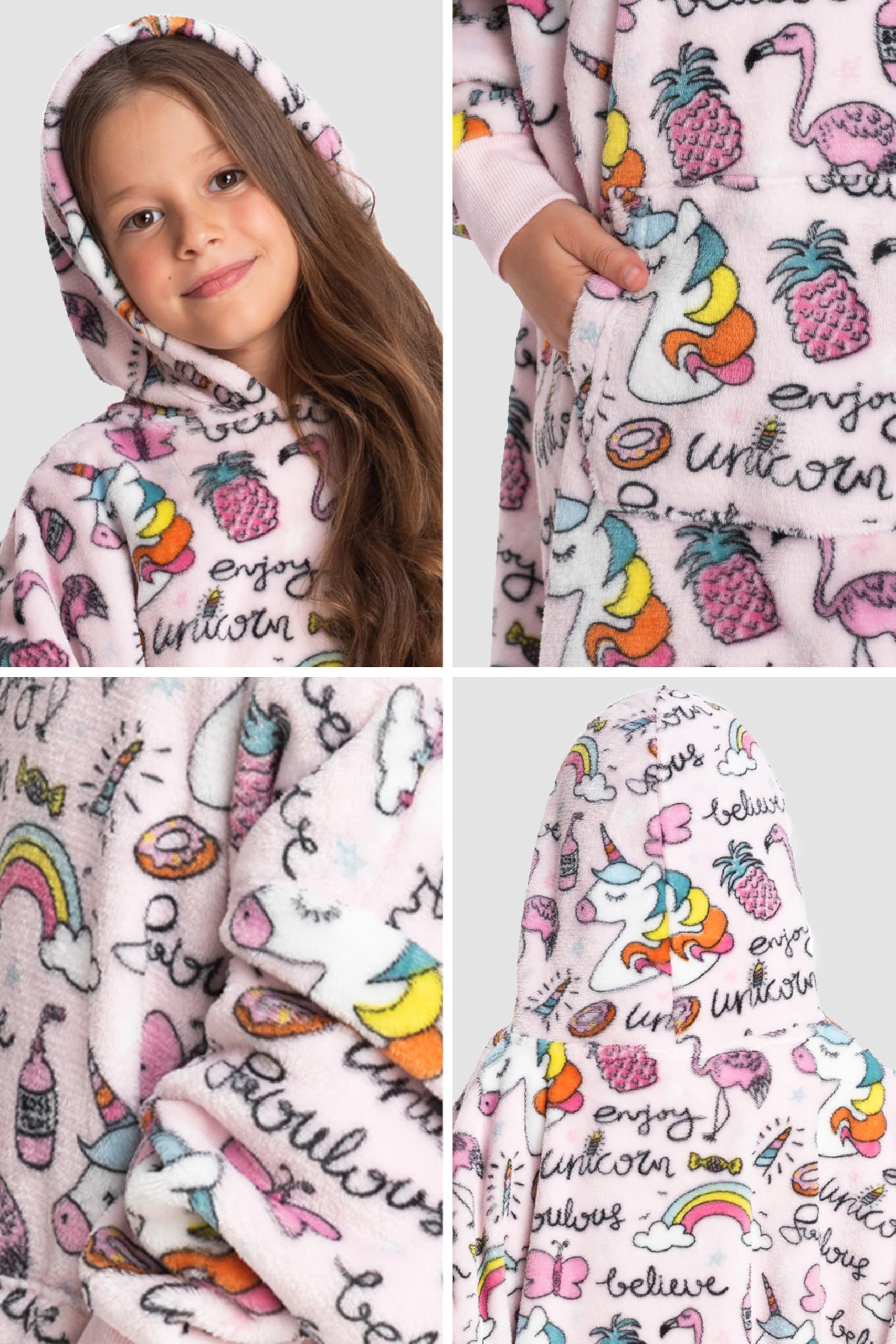 Mad Dog Kids Blanket Hoodie - Wearable Blankets with Cozy Sleeves, Soft Fleece & Sherpa Designs, for Boys & Girls, Ages 4-13, Unicorn, 4-7 Years