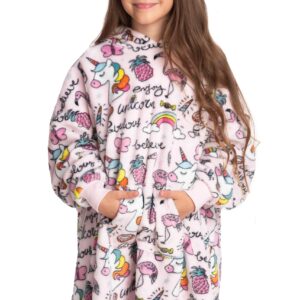 Mad Dog Kids Blanket Hoodie - Wearable Blankets with Cozy Sleeves, Soft Fleece & Sherpa Designs, for Boys & Girls, Ages 4-13, Unicorn, 4-7 Years