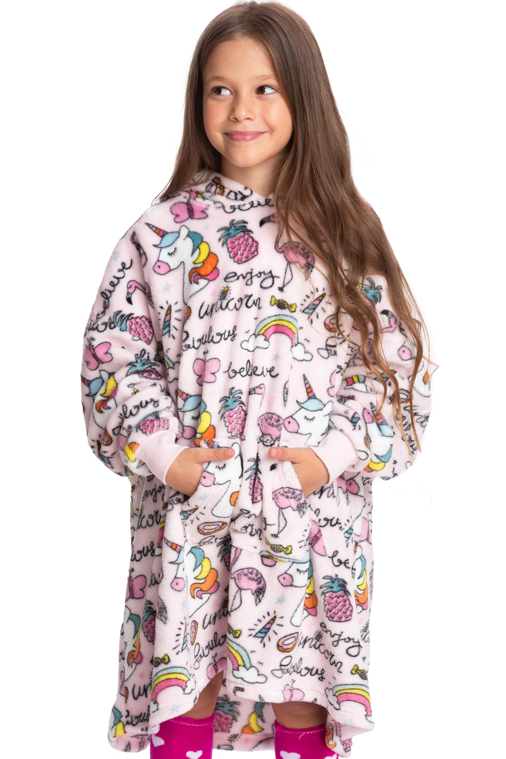 Mad Dog Kids Blanket Hoodie - Wearable Blankets with Cozy Sleeves, Soft Fleece & Sherpa Designs, for Boys & Girls, Ages 4-13, Unicorn, 4-7 Years