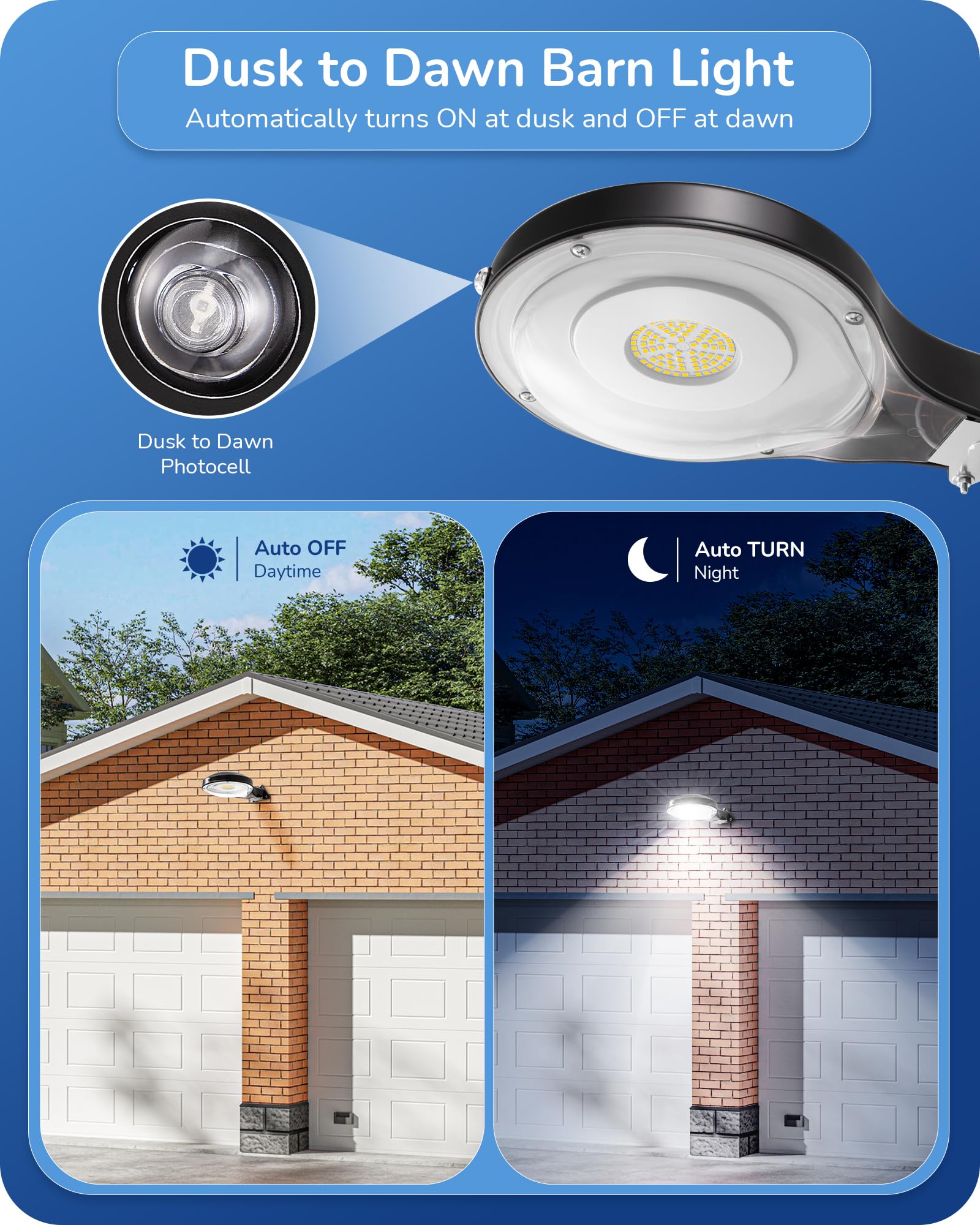 EDISHINE LED Barn Light, Dusk to Dawn Area Lights with Photocell, Outdoor Security Flood Lighting, 10000LM 65W 5000K Daylight, IP65 Waterproof Outdoor Flood Light for Farmhouse Garage Yard Street