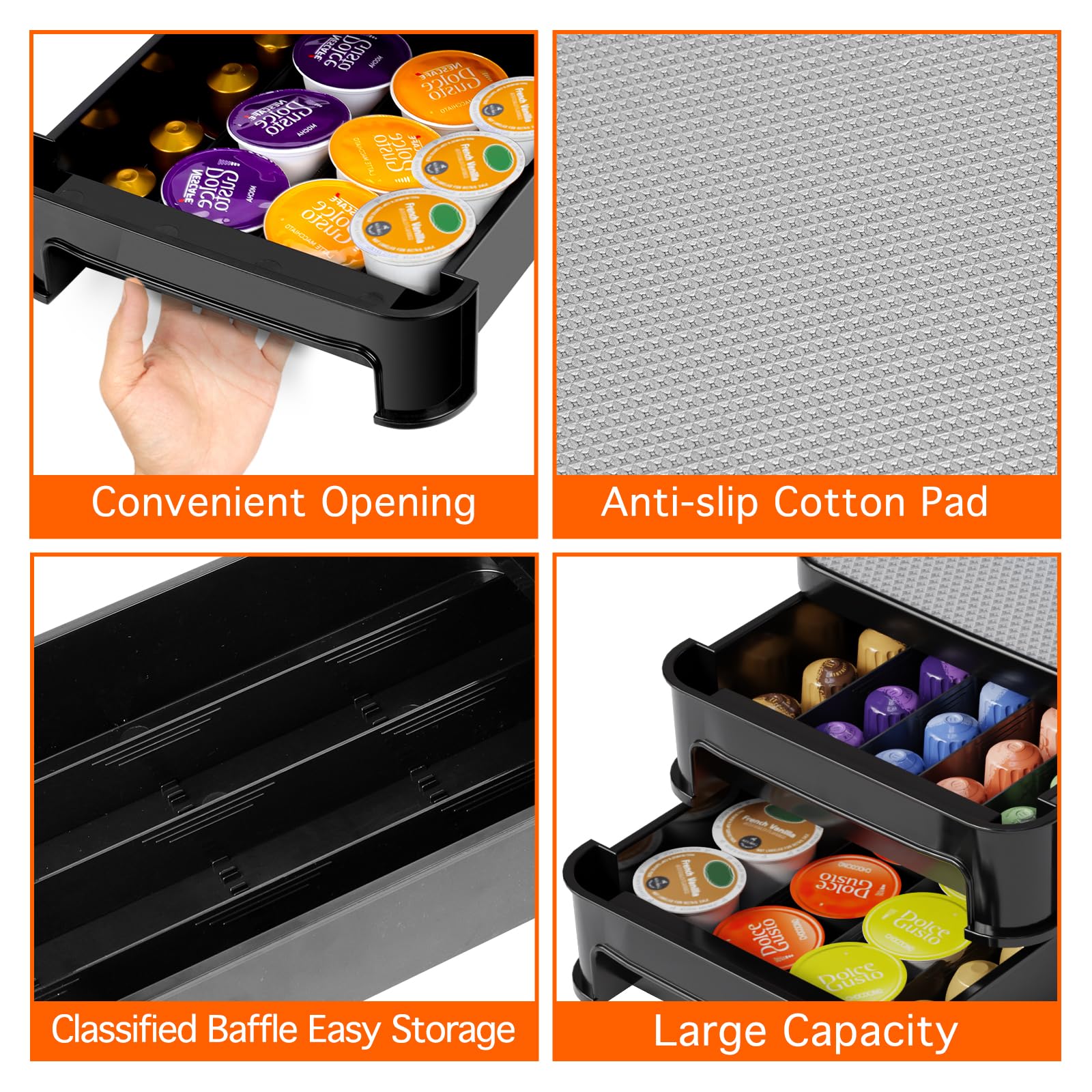 MASTERTOP Coffee Pod Holder, 2 Layers Coffee Pod Organizer Drawer for Counter, Coffee Machine Base, Freely Adjustable Coffee Pod Drawer for Office Home Kitchen