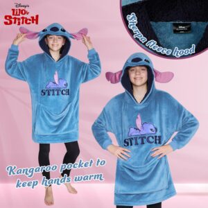 Disney Stitch Girls Teenagers Fleece Hoodie - Hoodie Blanket 2 in 1 Oversized One Size Girls Gifts (Blue Stitch)