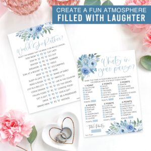 Hadley Designs 20 Floral Hilarious Bridal Shower Games For 20 Guests - Couples Wedding Shower Games, Would She Rather Bridal Shower Game Set, Whats In Your Purse Game Bridal Shower