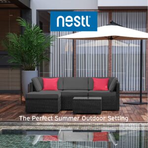 Nestl Outdoor Patio Furniture Set – Outdoor Furniture Patio Set, 5 Piece Patio Furniture Sets with Outdoor Couch, Outdoor Sectional Patio Seating with Gray Cushions, Black Wicker Patio Furniture Sets