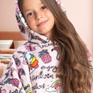 Mad Dog Kids Blanket Hoodie - Wearable Blankets with Cozy Sleeves, Soft Fleece & Sherpa Designs, for Boys & Girls, Ages 4-13, Unicorn, 4-7 Years