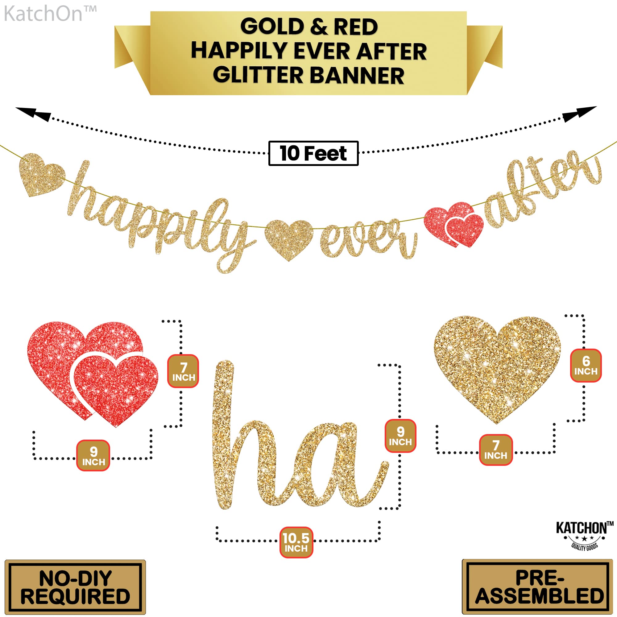 KatchOn, Gold Happily Ever After Banner - 10 Feet | Glitter Happily Ever After Sign for Bridal Shower Decorations | Wedding Shower Decorations | Wedding Decorations for Home Party, Engagement Party