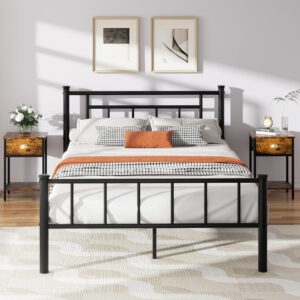 shintenchi full size bed frame with headboard and footboard, full metal bed frame mattress foundation with under bed storage, steel slats, no box spring needed, noise free