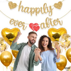 KatchOn, Gold Happily Ever After Banner - 10 Feet | Glitter Happily Ever After Sign for Bridal Shower Decorations | Wedding Shower Decorations | Wedding Decorations for Home Party, Engagement Party