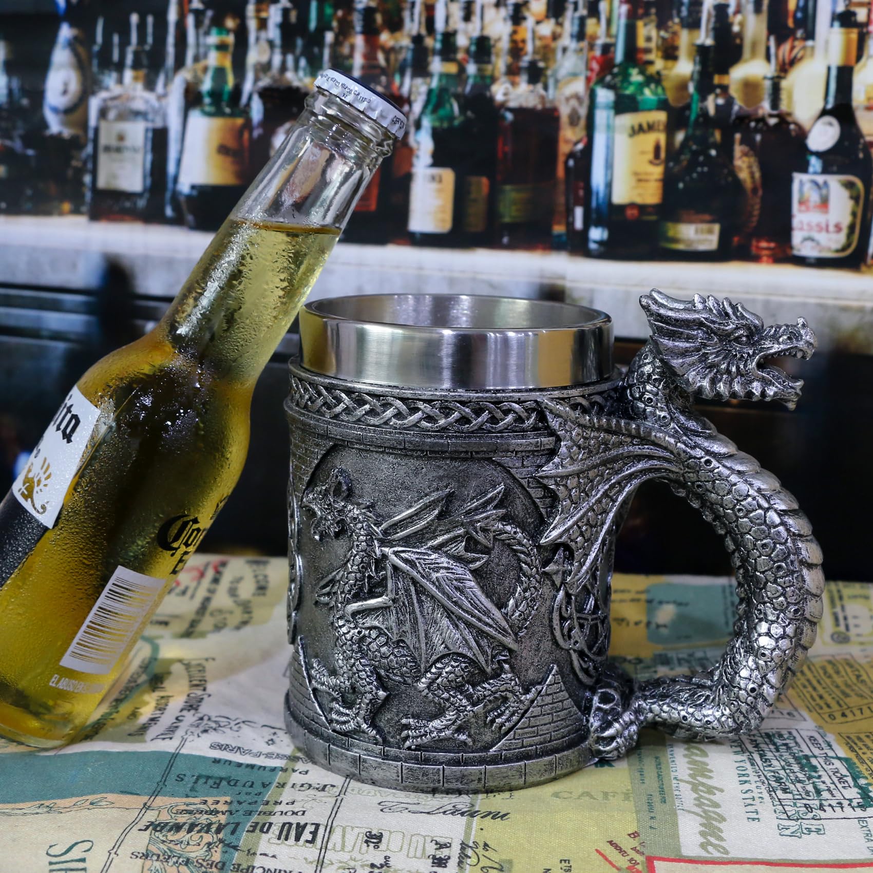 alikiki Medieval GOT Dragon Mug - Dragons Coffee Mug Gifts for Men - 14OZ Stainless Drinking Cup Beer Steins Dragon Themed Party Decoration