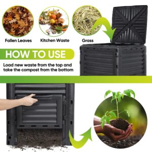 HomGarden 80 Gallon (300 L) Compost Bin from BPA Free Material, Easy Assemble Lightweight & Large Capacity, Outdoor Garden Compost Box, Fast Creation of Fertile Soil, Black