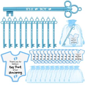 geyoga 50 sets baby shower party favors 50 fancy key shape pens it's a girl/ boy key gel ink pens 50 thank you cards small gift cards 50 organza bags for guests gender reveal party favors(blue,boy)