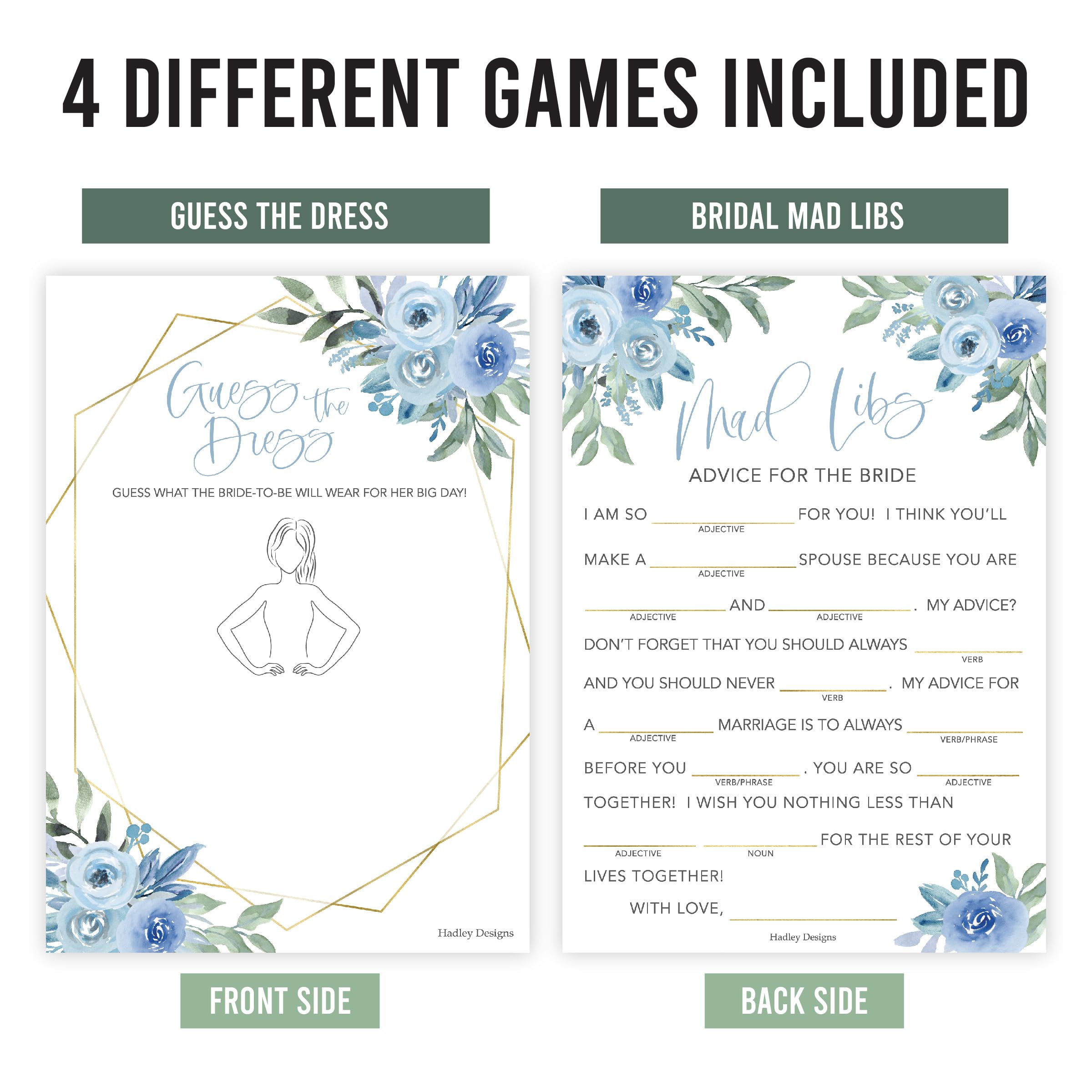 Hadley Designs 40 Floral Funny Bridal Shower Games 20 Guests - Wedding Games for Bridal Shower Games for Guests, Couples Wedding Shower Games for Couples, Bridal Party Games, Bridal Shower Bingo Game