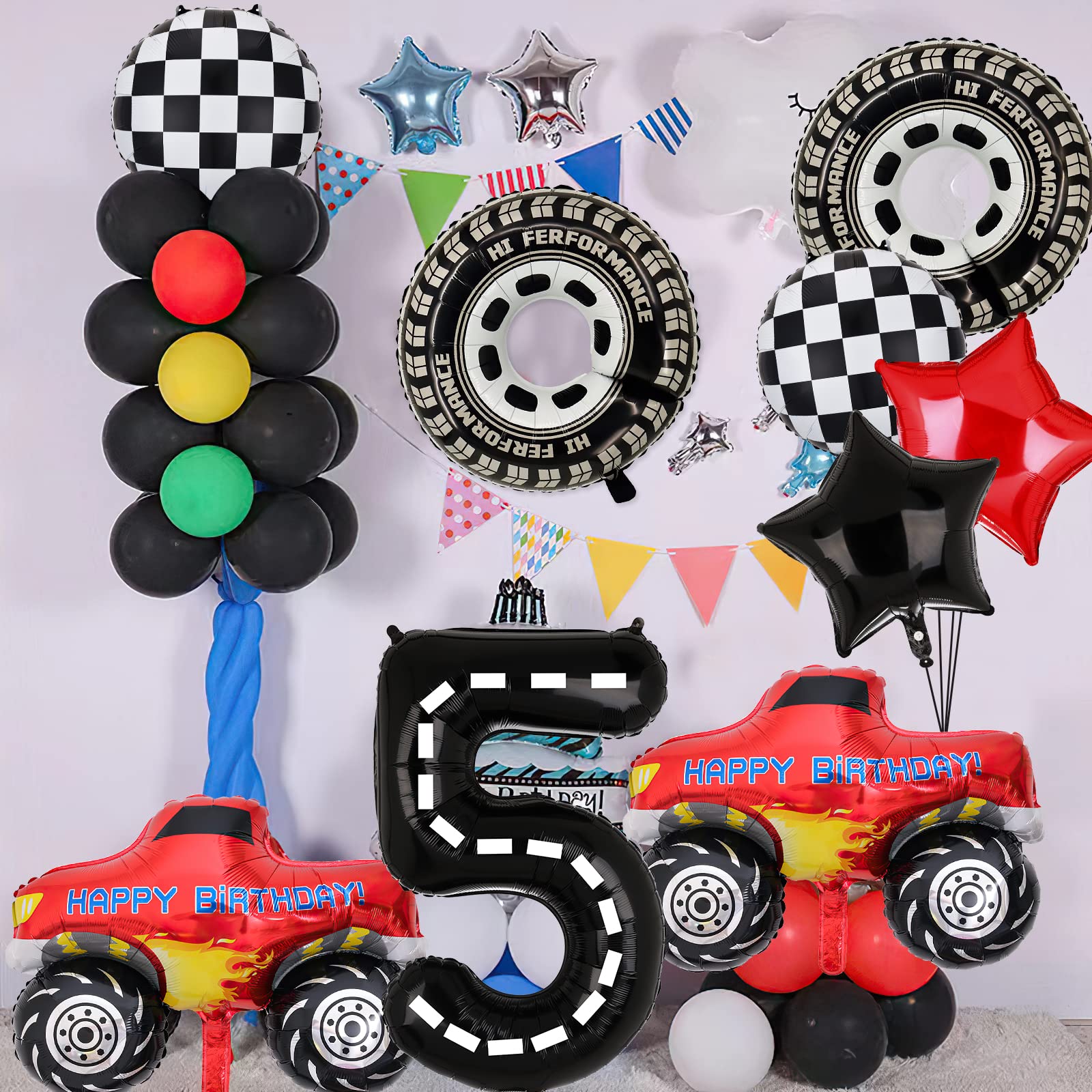 Truck Party Decorations, 9pcs Truck Birthday Number Foil Balloon for Truck 4th Birthday Race Car Theme Party Supplies (4th)